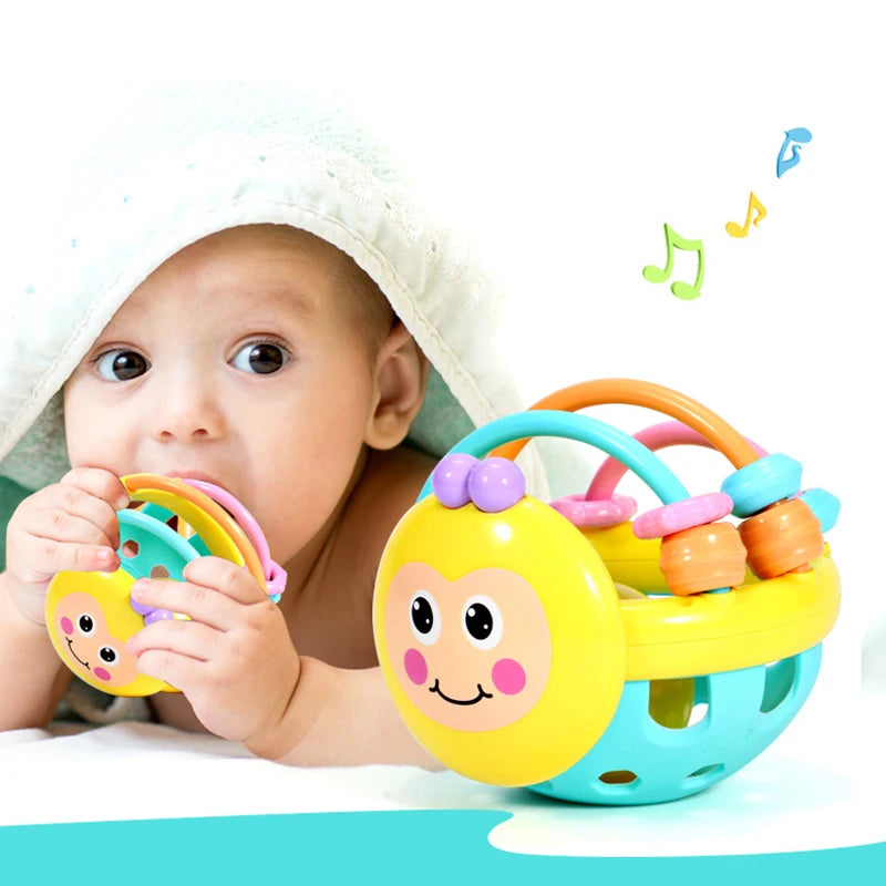 Soft Rubber Baby Rattle Cartoon Bee Rattle Handbell Teether Early Educational Toy for Toddler Hand Bell Baby Toys 0-12 Months