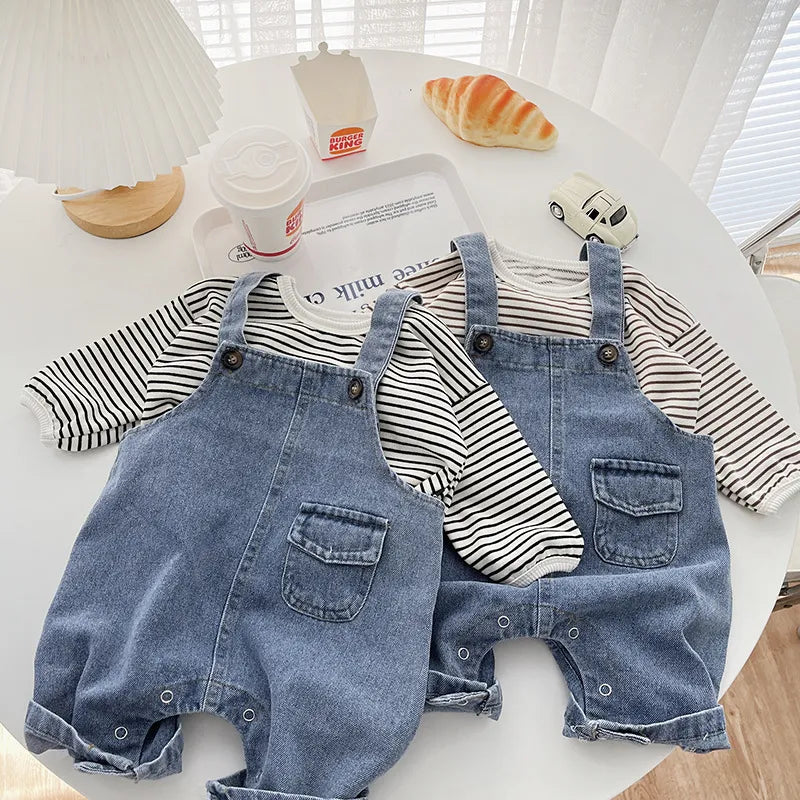 2023 Autumn New Baby Sleeveless Denim Jumpsuit Newborn Toddler Cute Pocket Romper Infant Girl Casual Overalls Kids Clothes
