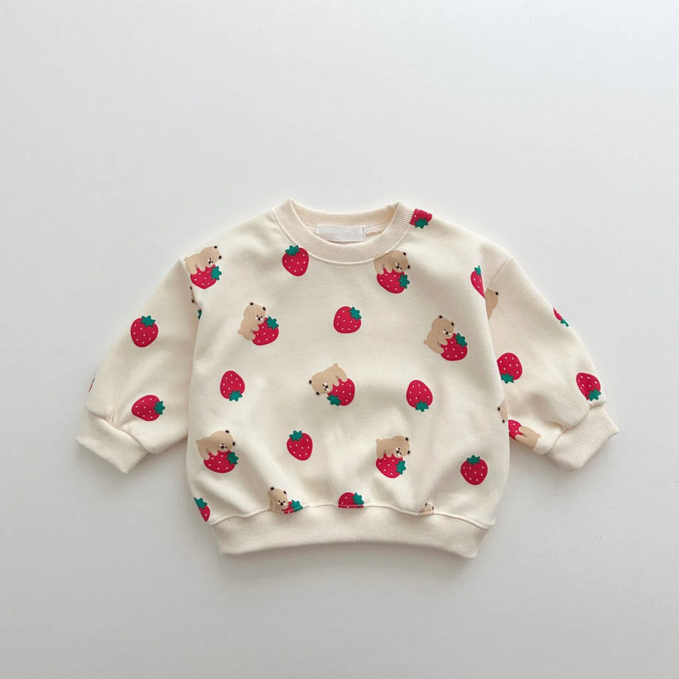 Spring & Autumn Cute Set Baby Girls Fashion Strawberries Pullover Tops + Cotton Sweatpants Boys Loose High Quality Tracksuit