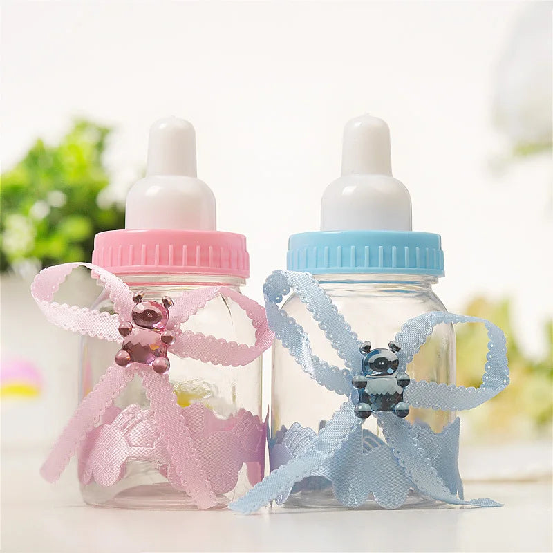 6/12pcs Plastic Feeder Bottle Cute Blue/pink Candy Box Baptism Christening Gender Reveal Baby Shower Party Gifts Supplies