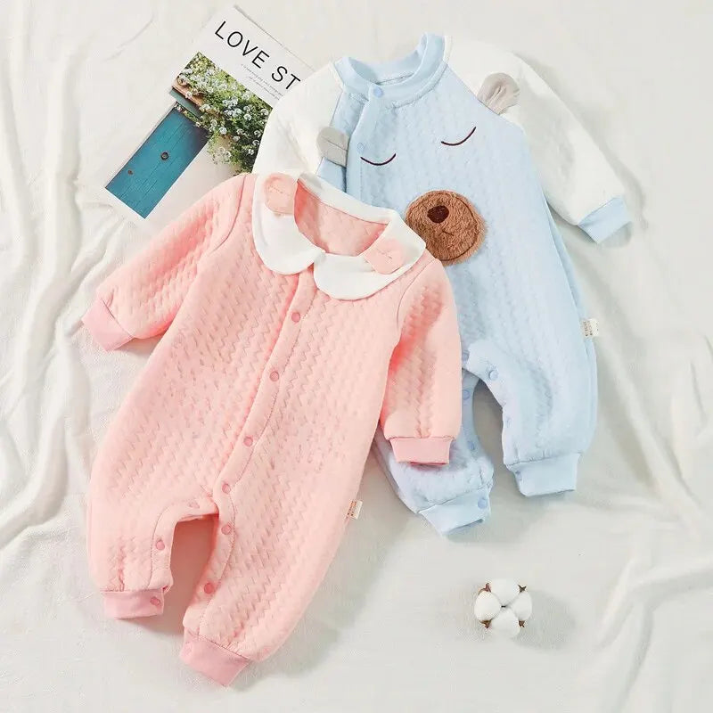 3-layer Thickened Cotton Baby Romper Autumn Winter Baby Clothes Newborn Crawling Harper Long Sleeve A- class Safety Level